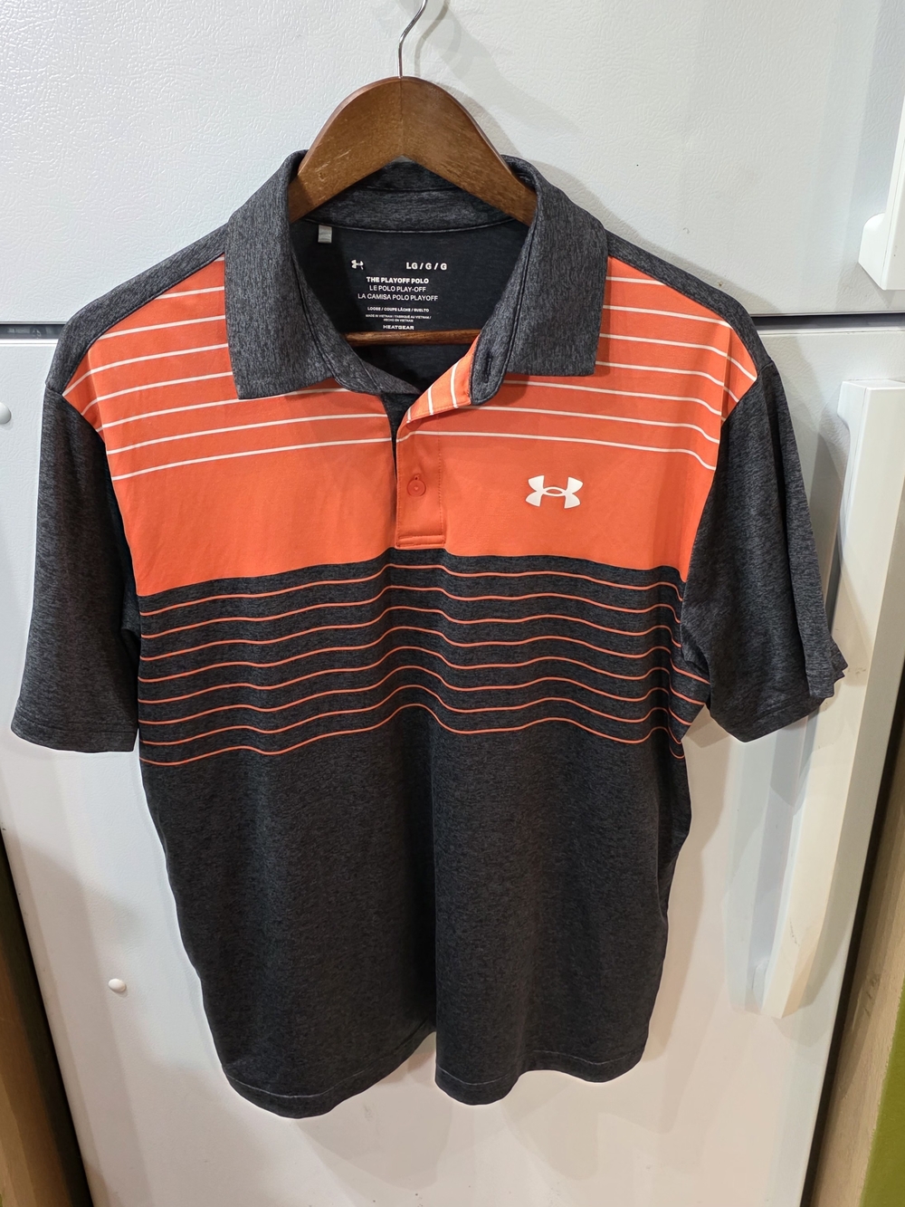 Under Armour Men's Orange and Charcoal Heather Striped Polo